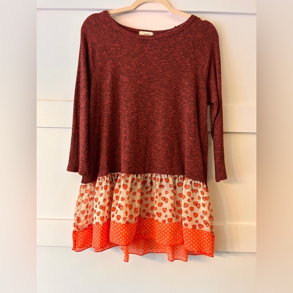 ODDY Women's Red and Orange Heart Patterned Top - Picture 1 of 4